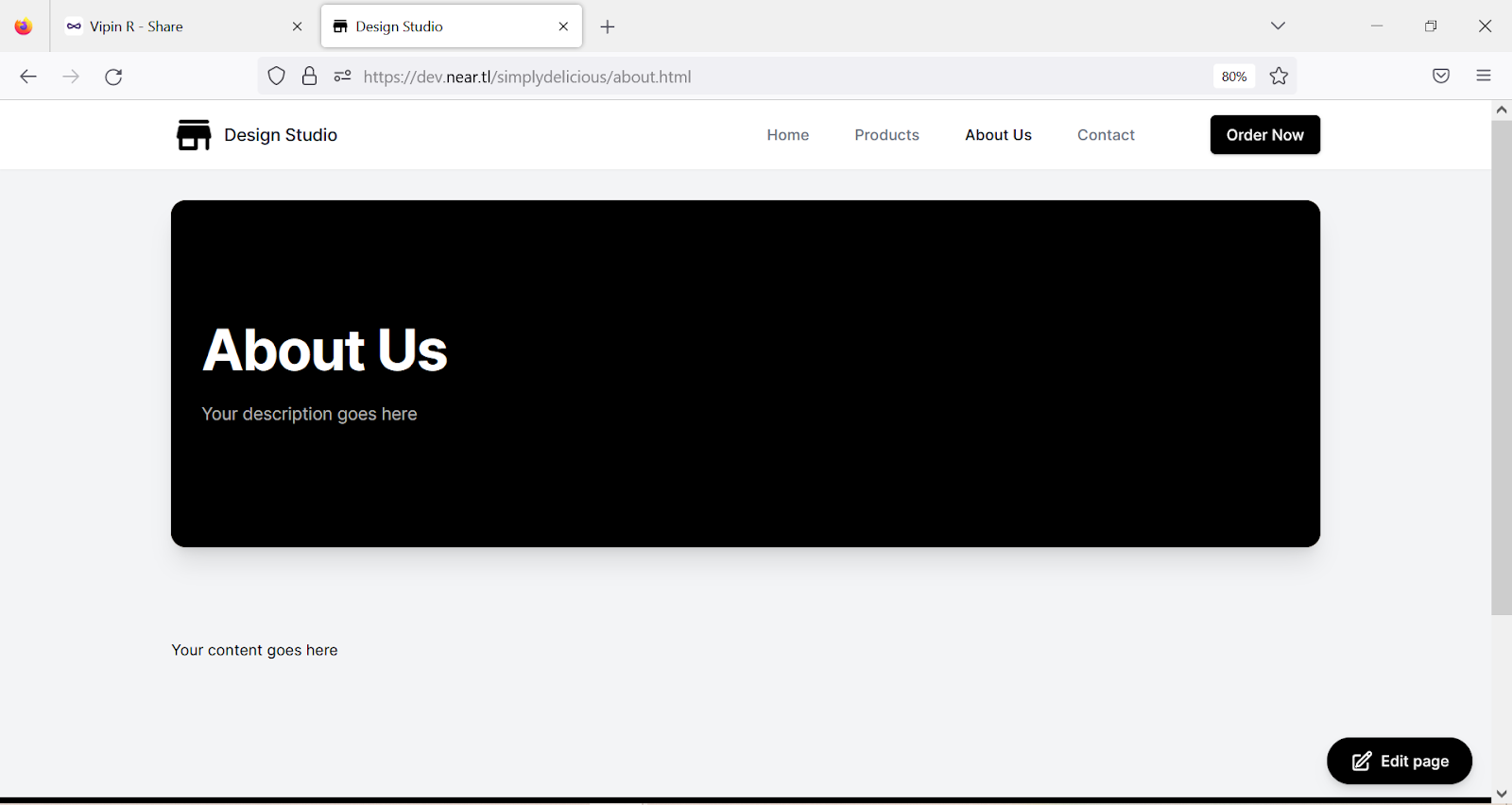 Step 4: In the About Us page, click on the Edit page button in the bottom right corner