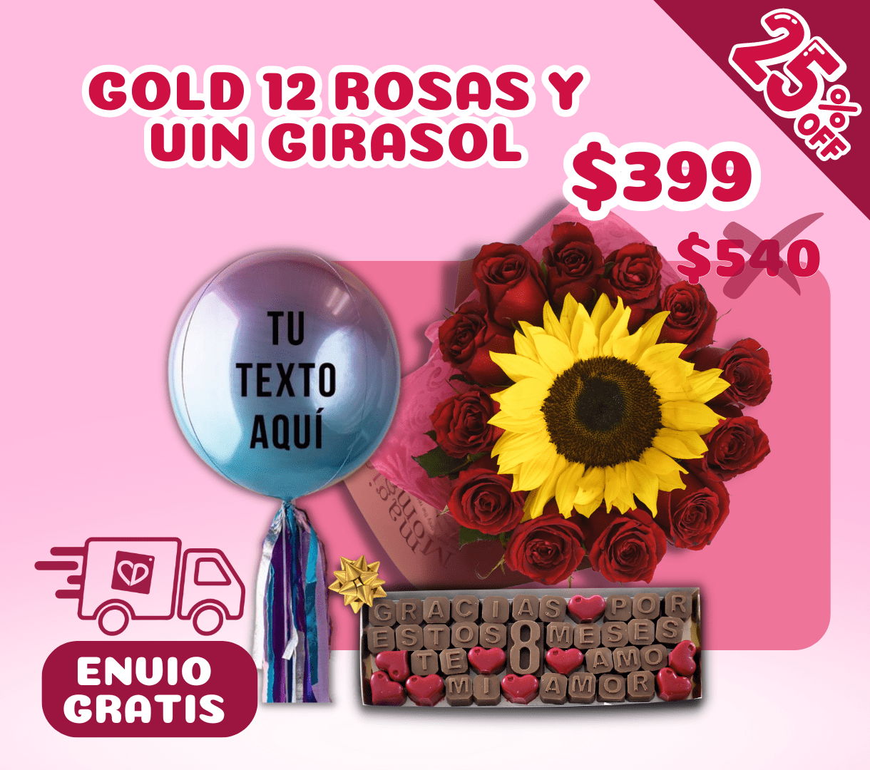 GOLD 12 ROSAS Y UN GIRASOL  (25%OFF)