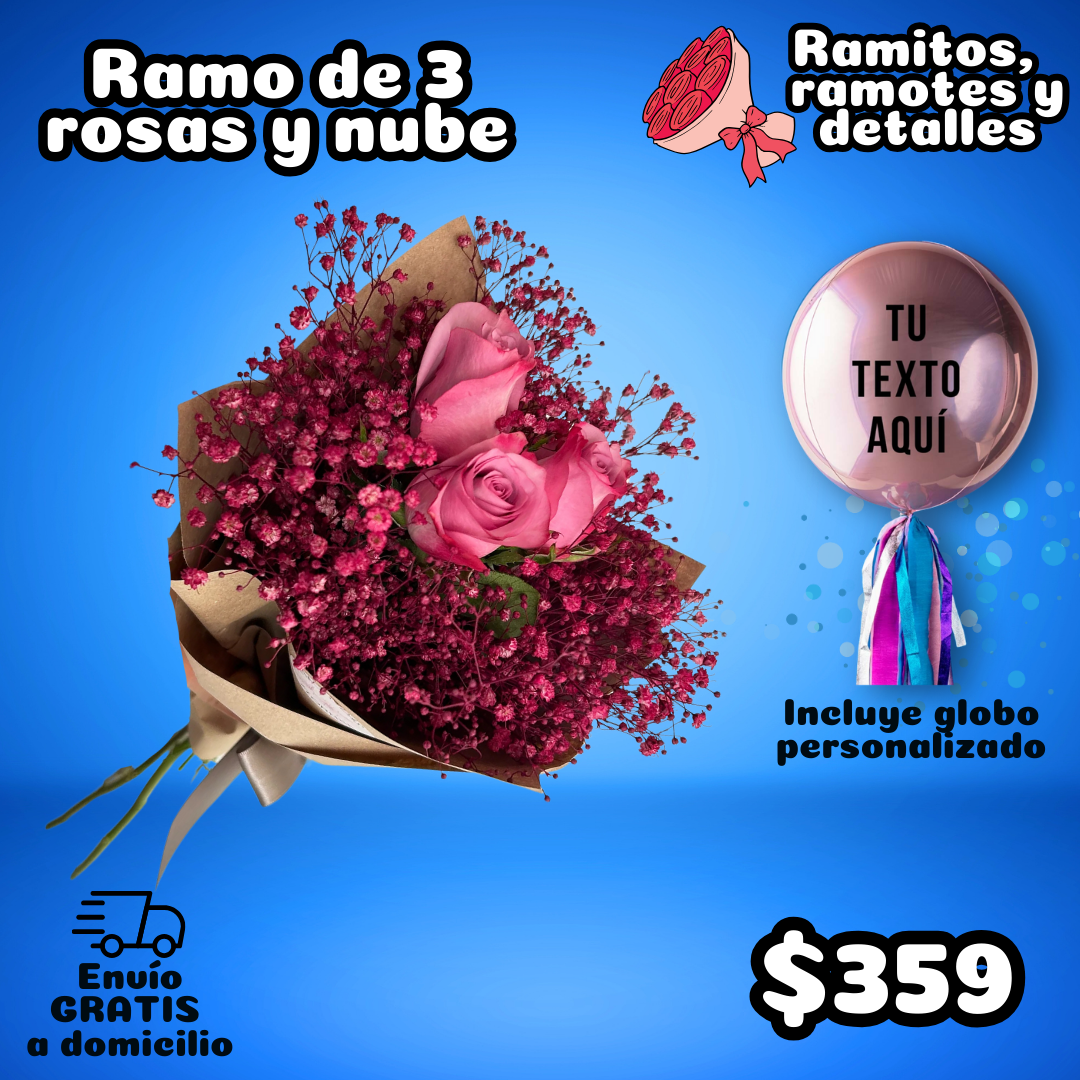 RAMO DE 3 ROSAS Y NUBE