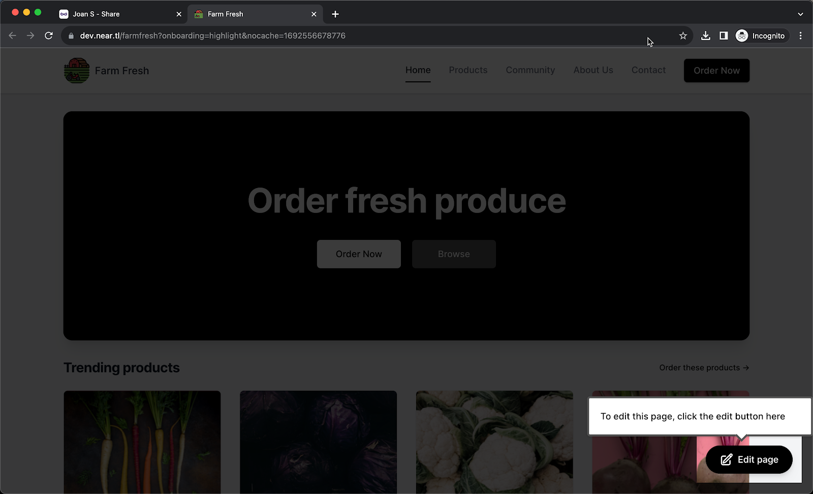Step 4:  Your near.tl website home page will open in a new tab > click on the Products menu option in the website header