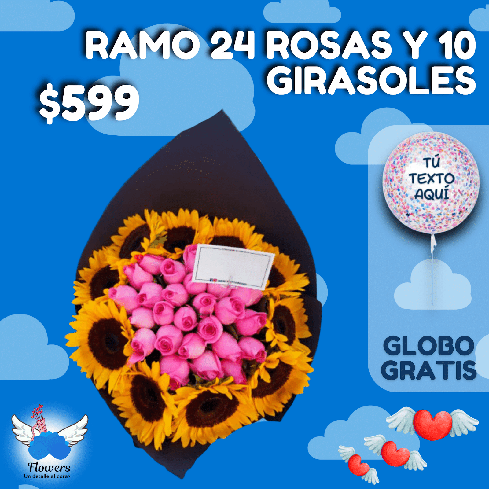 RAMO DE 24 ROSAS Y 10 GIRASOLES