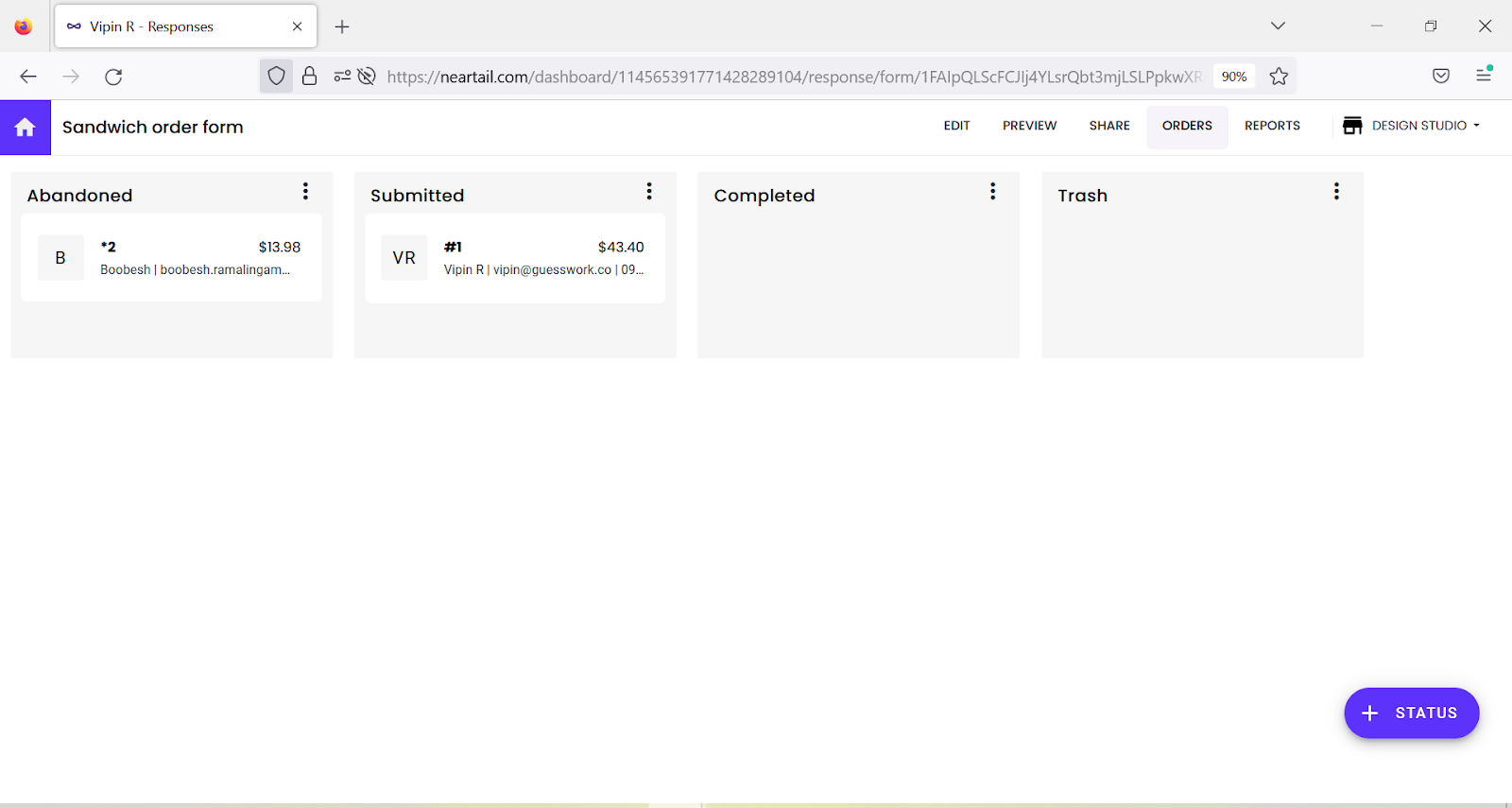 Step 2: Click Orders to view the submitted and abandoned orders