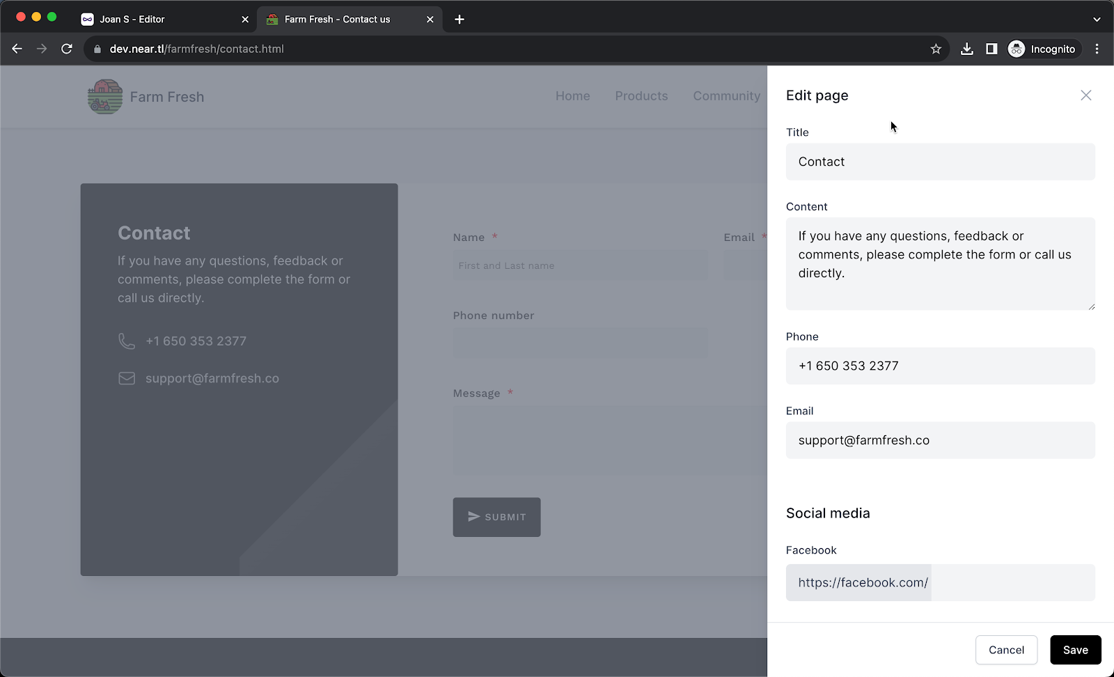 Step 6: Enter the business address, working hours in the Content option and contact details such as phone, email