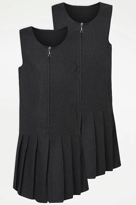 Girls Grey Waist Pleat School Pinafore Dress 1