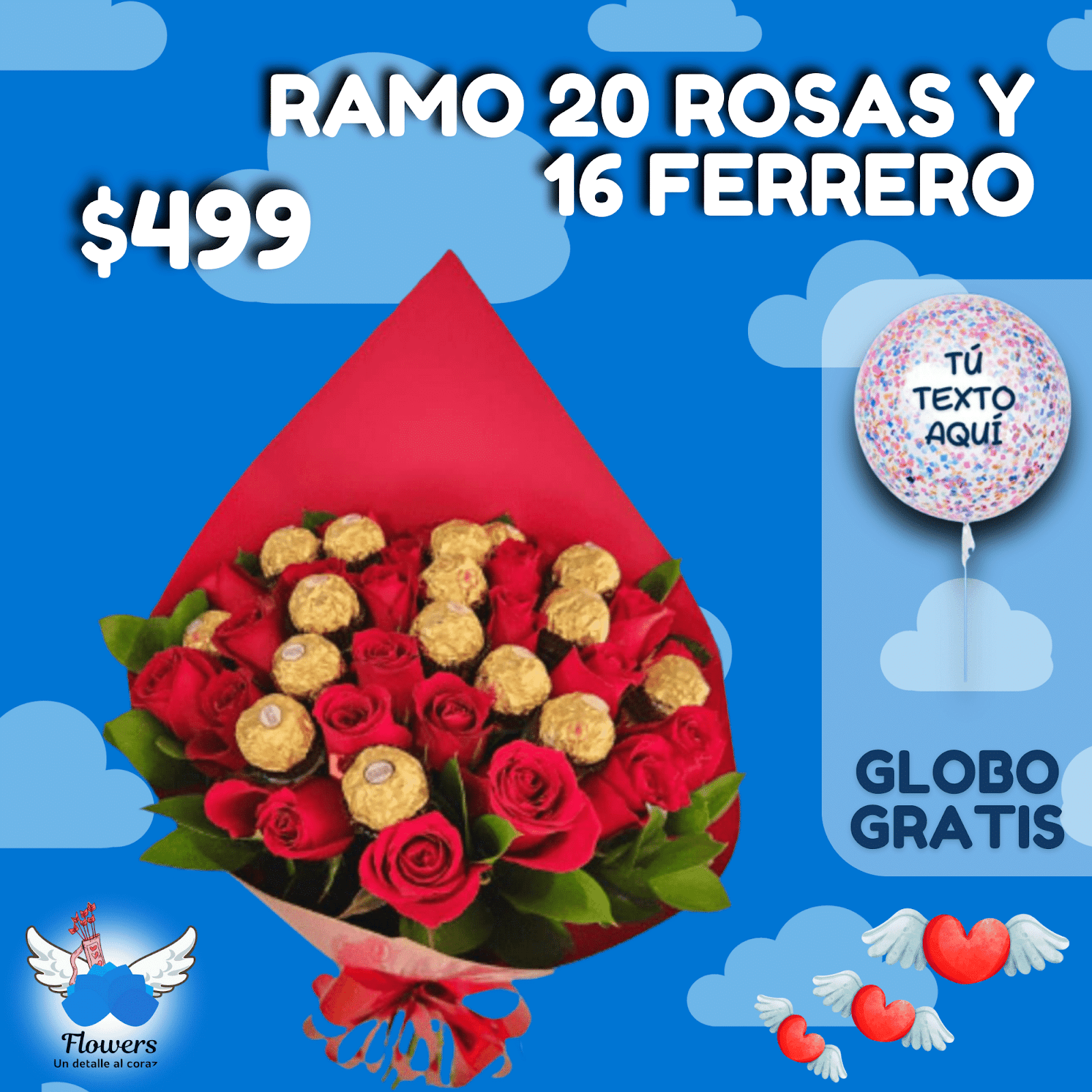 RAMO DE 20 ROSAS Y 16 FERRERO