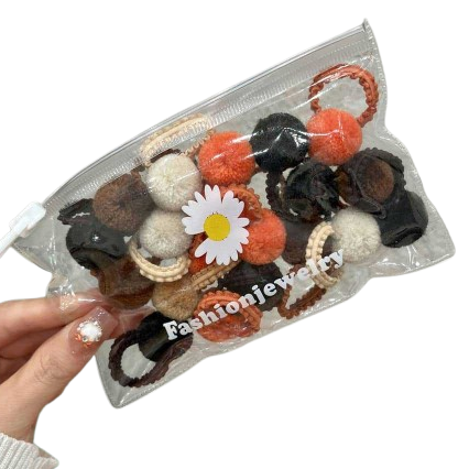 Fur ball hair ties (pack of 18-20) - Mixed Brown $1.88