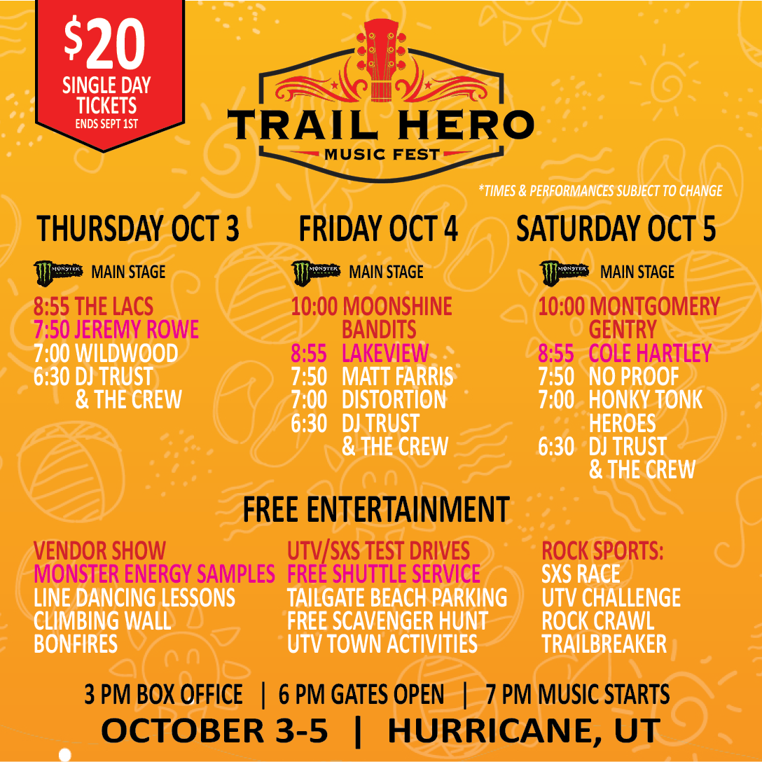 WHEN YOU COMPLETE THIS CHECK IN - YOU WILL RECEIVE A PROMO-CODE FOR $20 OFF TRAIL HERO MUSIC FEST TICKETS IN ADDITION TO 50 FREE DRAWING ENTRIES