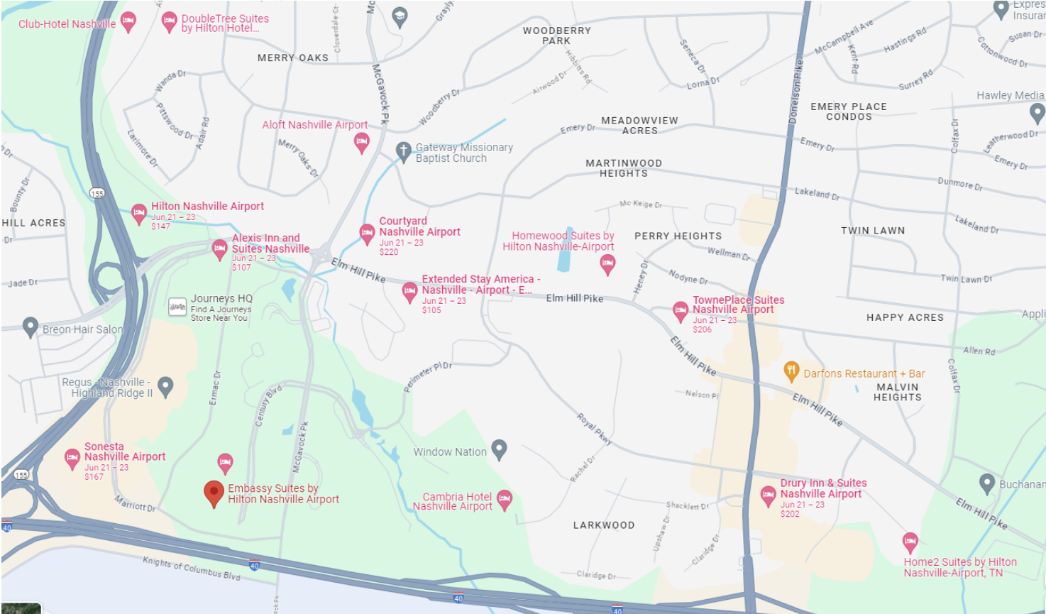 Map of hotels in the area near event venue