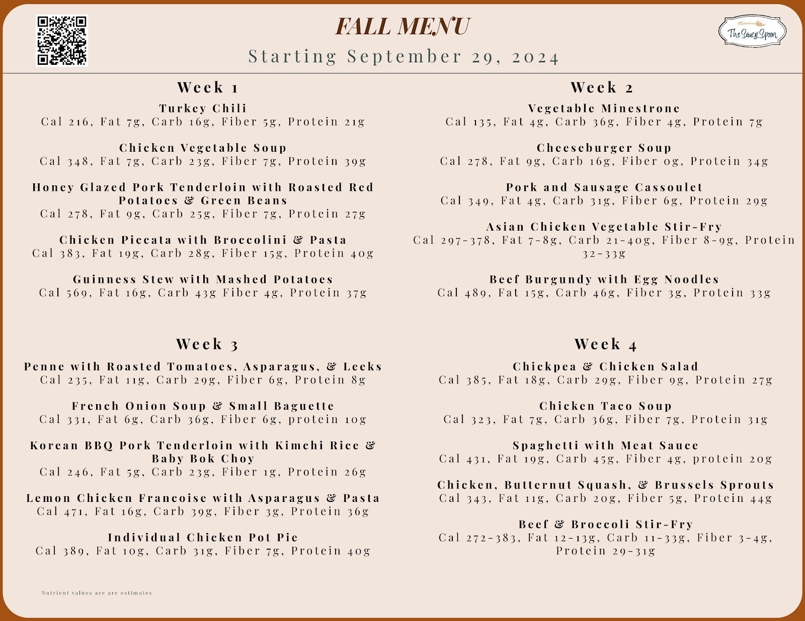 Fall Menu - October to December 2024