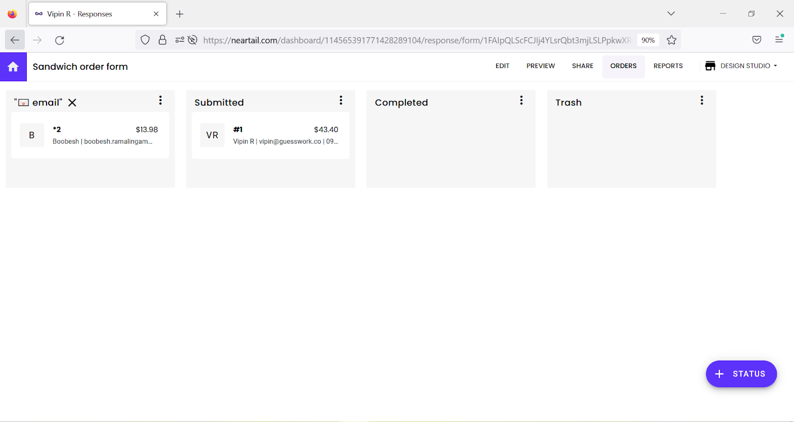 Step 3: List of orders with the customer email details will be displayed