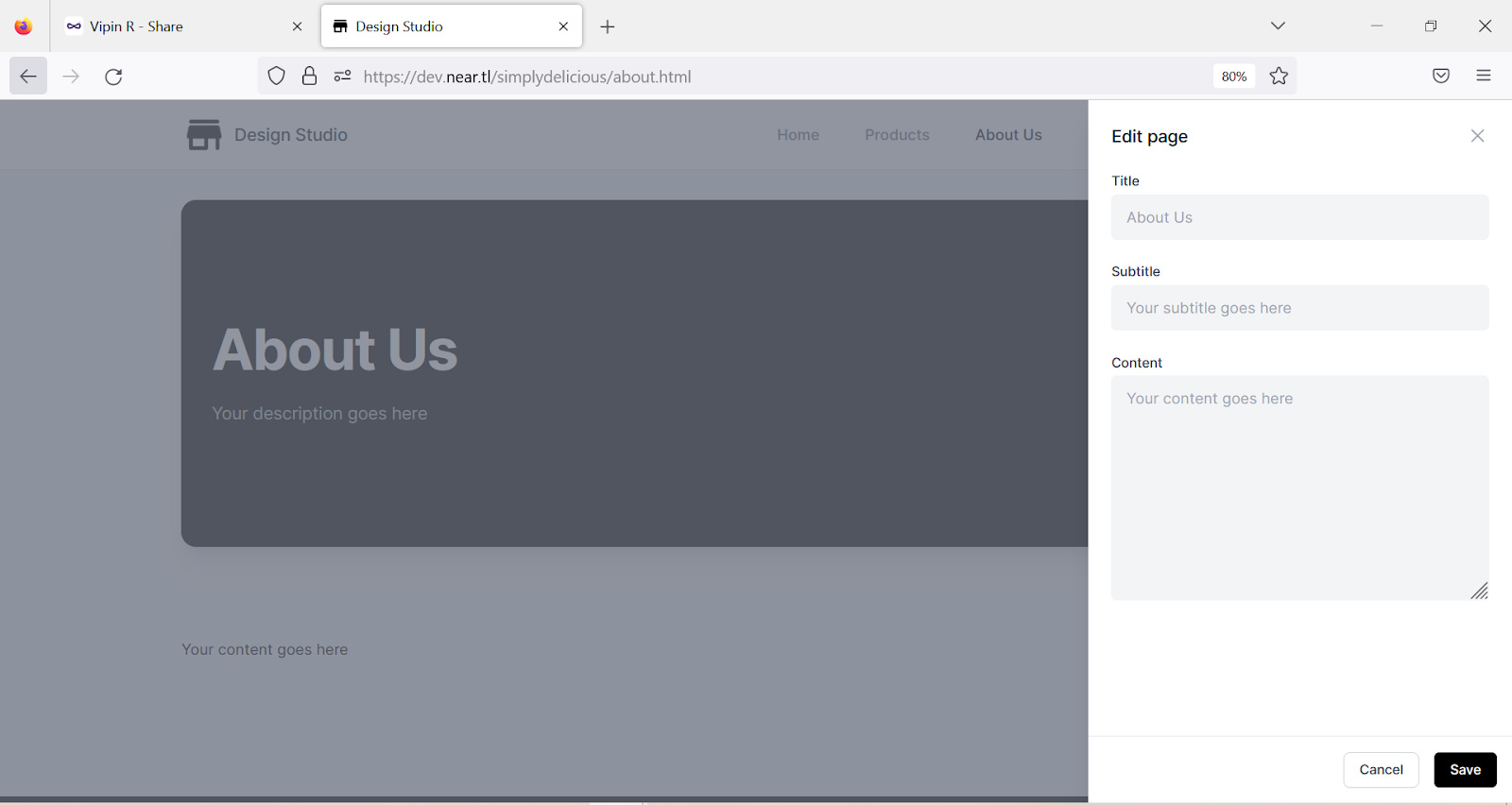 Step 5: Enter the title, description, content for the about us page and click Save