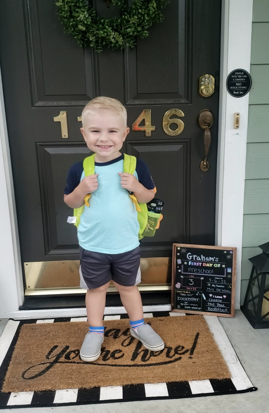 Photo of Graham on his first day of preschool!