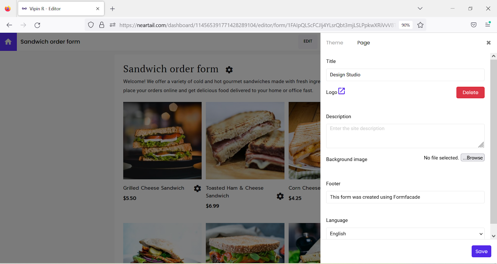 Step 4: Click Page >  Enter the text in the Title (header), Footer option (replaces "This site belongs to..."), upload your logo and click Save. 