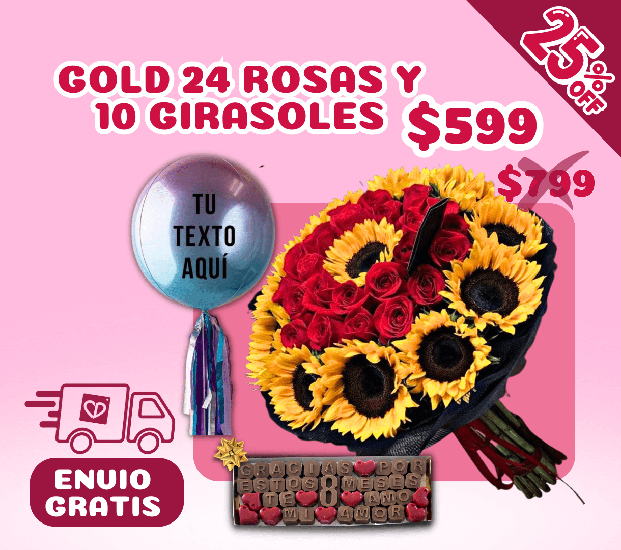 GOLD 24 ROSAS Y 10 GIRASOLES  (25%OFF)