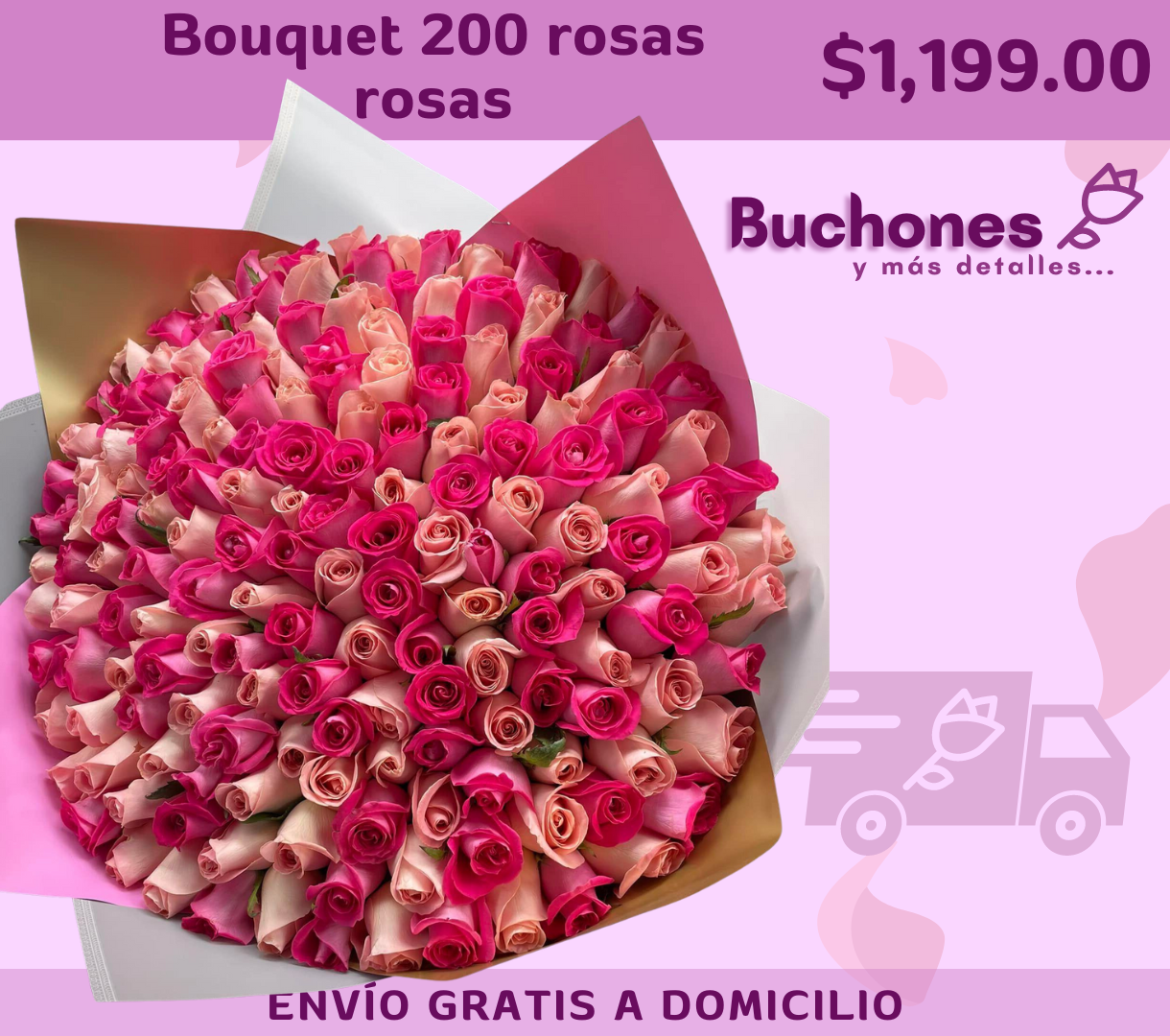 Bouquet de 200 rosas rose