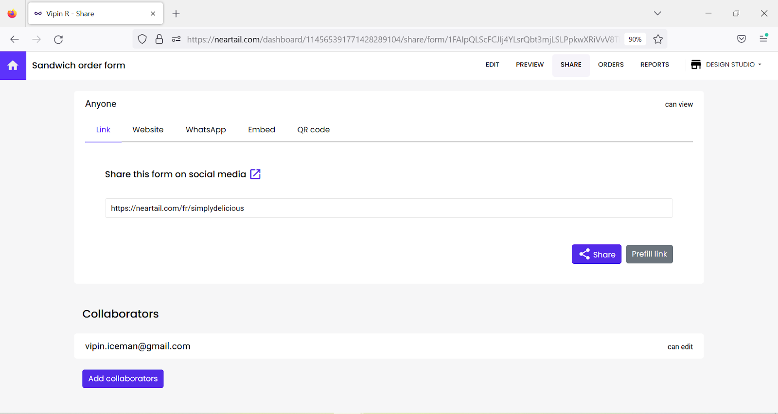 Step 4: Copy the permalink and share it with your customers to collect orders