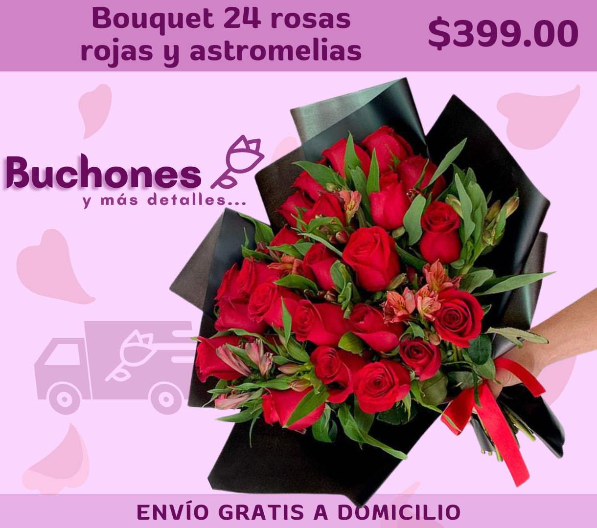 Bouquet 24 rosas rojas y astromelias