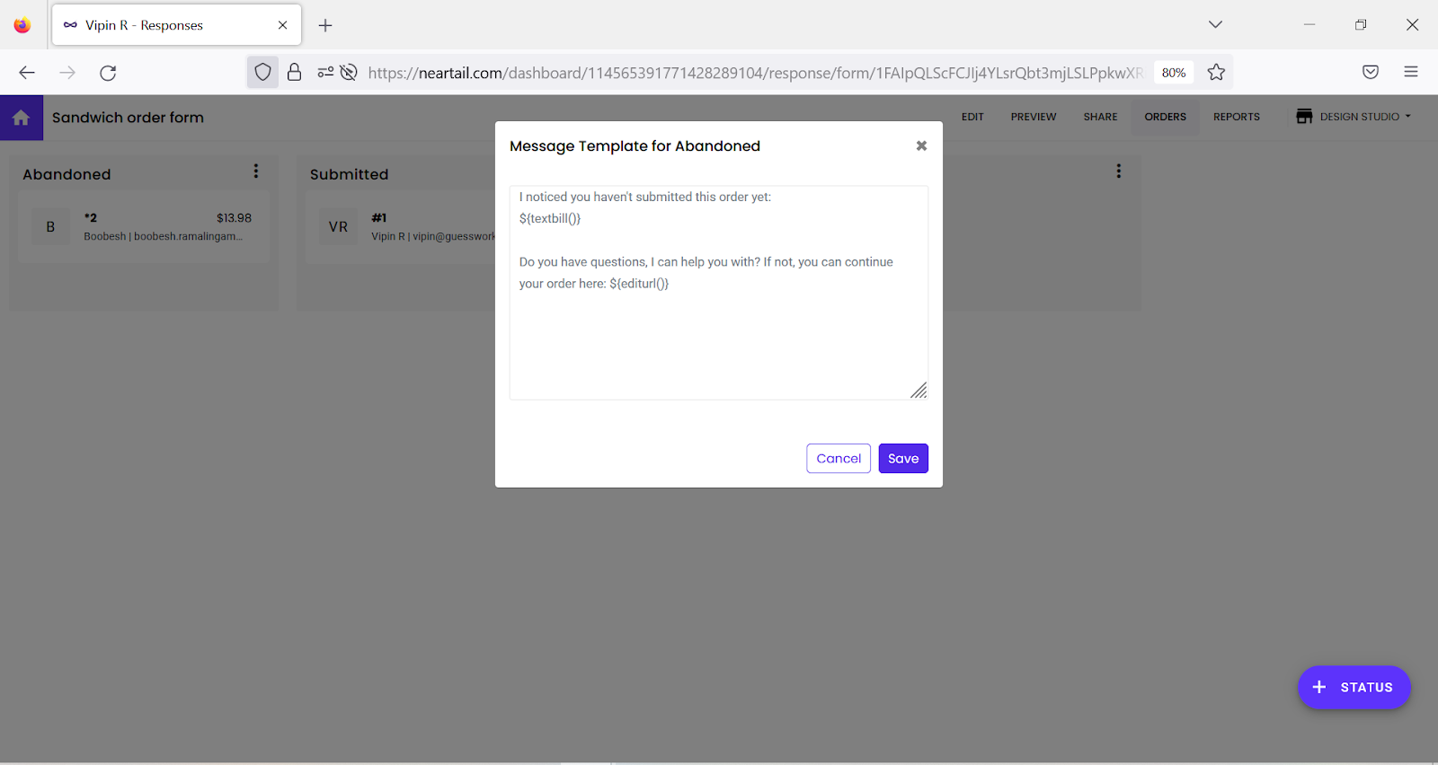 Step 4: Update the message as required and save the message template.