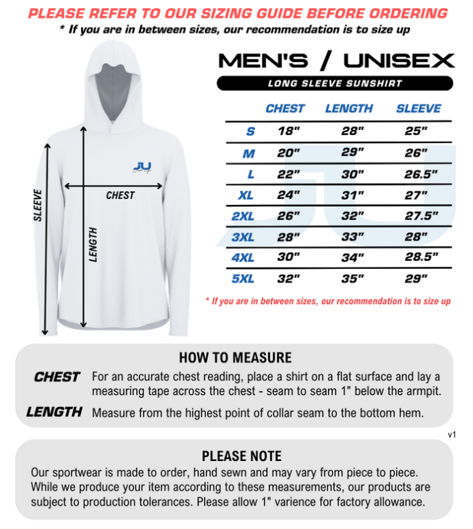 Long Sleeve Sunshirt Size Chart