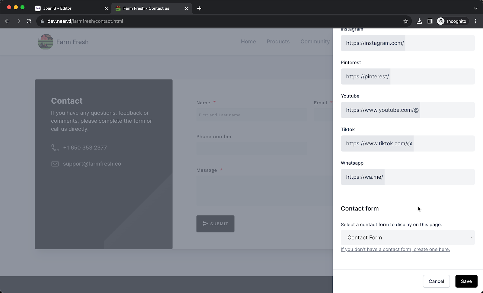 Step 8: Select the contact form and click Save.