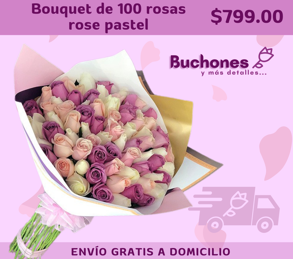 Bouquet de 100 rosas rose pastel