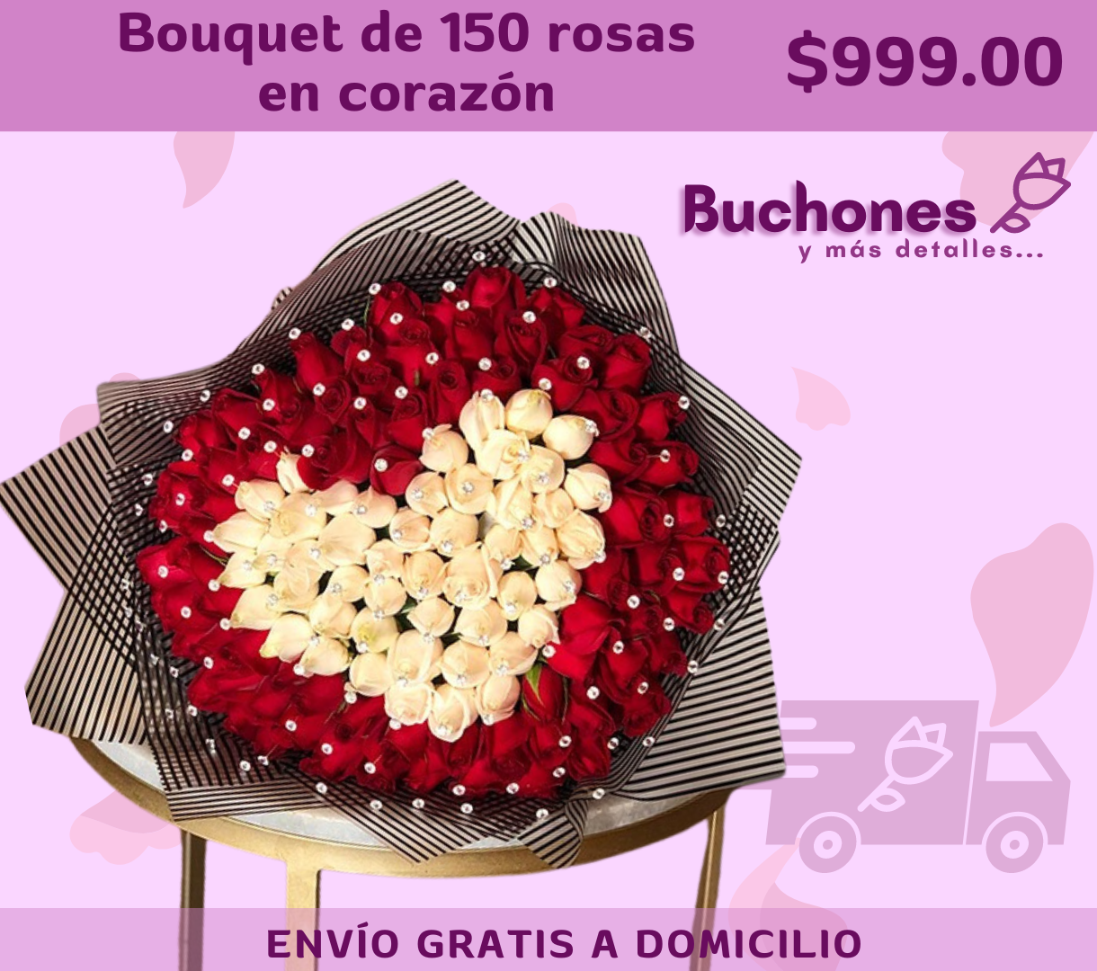 Bouquet de 150 rosas en corazón