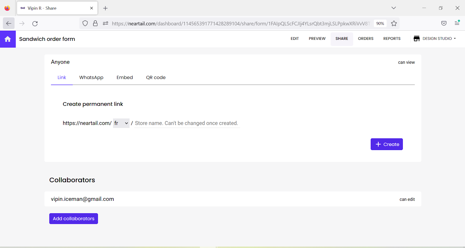 Step 3: Enter the custom name for the link > click Create