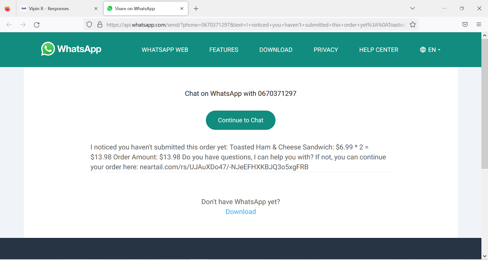 Step 5: The default message will be created based on the template. You can update the message and click Send.