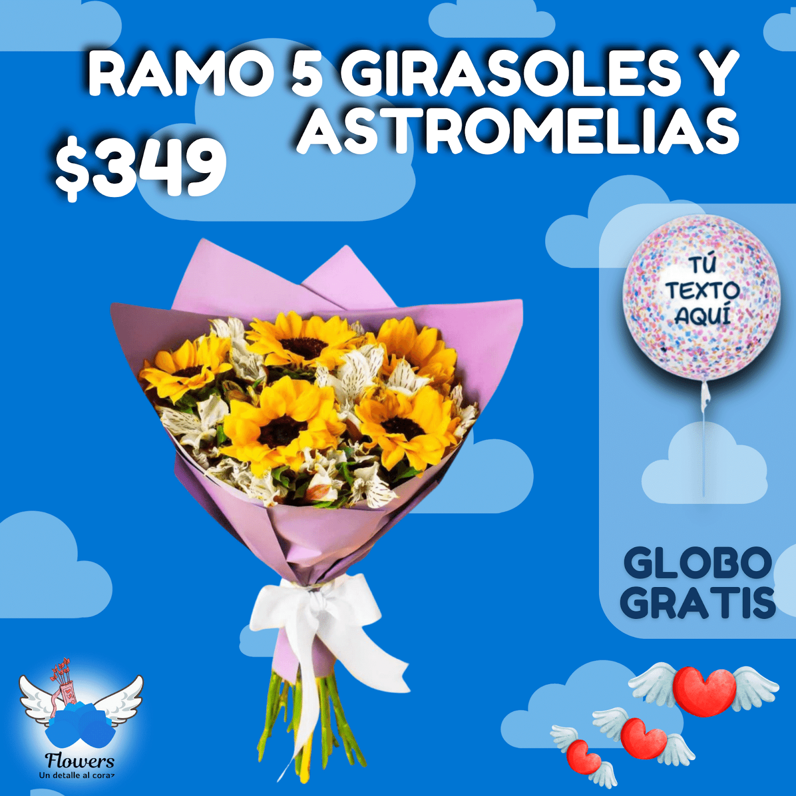 RAMO DE 5 GIRASOLES Y ASTROMELIAS