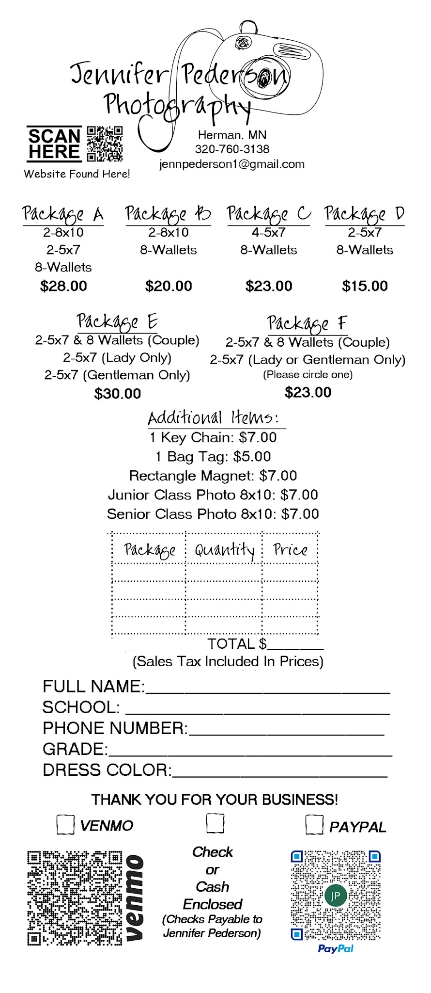 Jennifer Pederson Photography Order Form