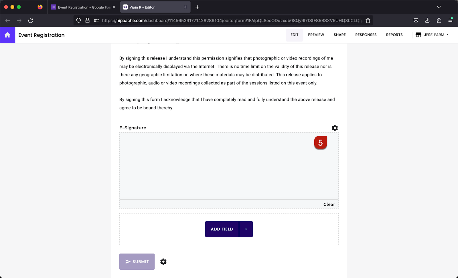Step 5: Edit page will open in a new tab > E-signature option will be added at the end of the form