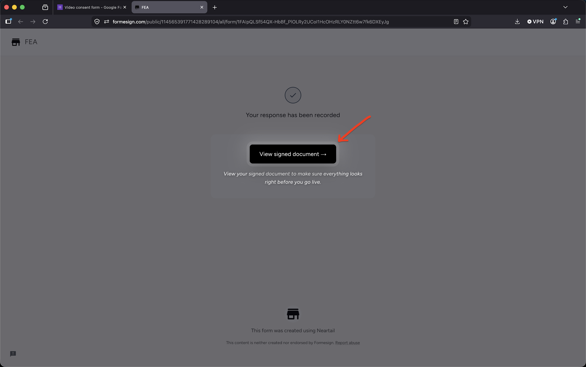 Step 7: Click View Signed Document to open the auto-generated signed PDF. 