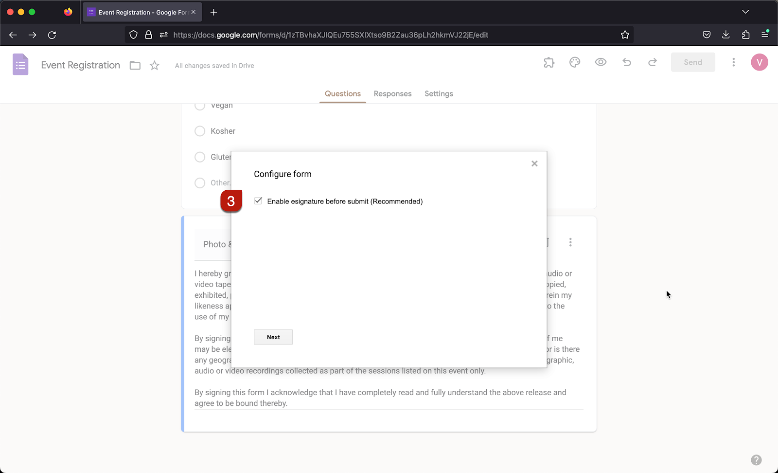 Step 3: Setup wizard will be displayed > enable the esignature option and click Next