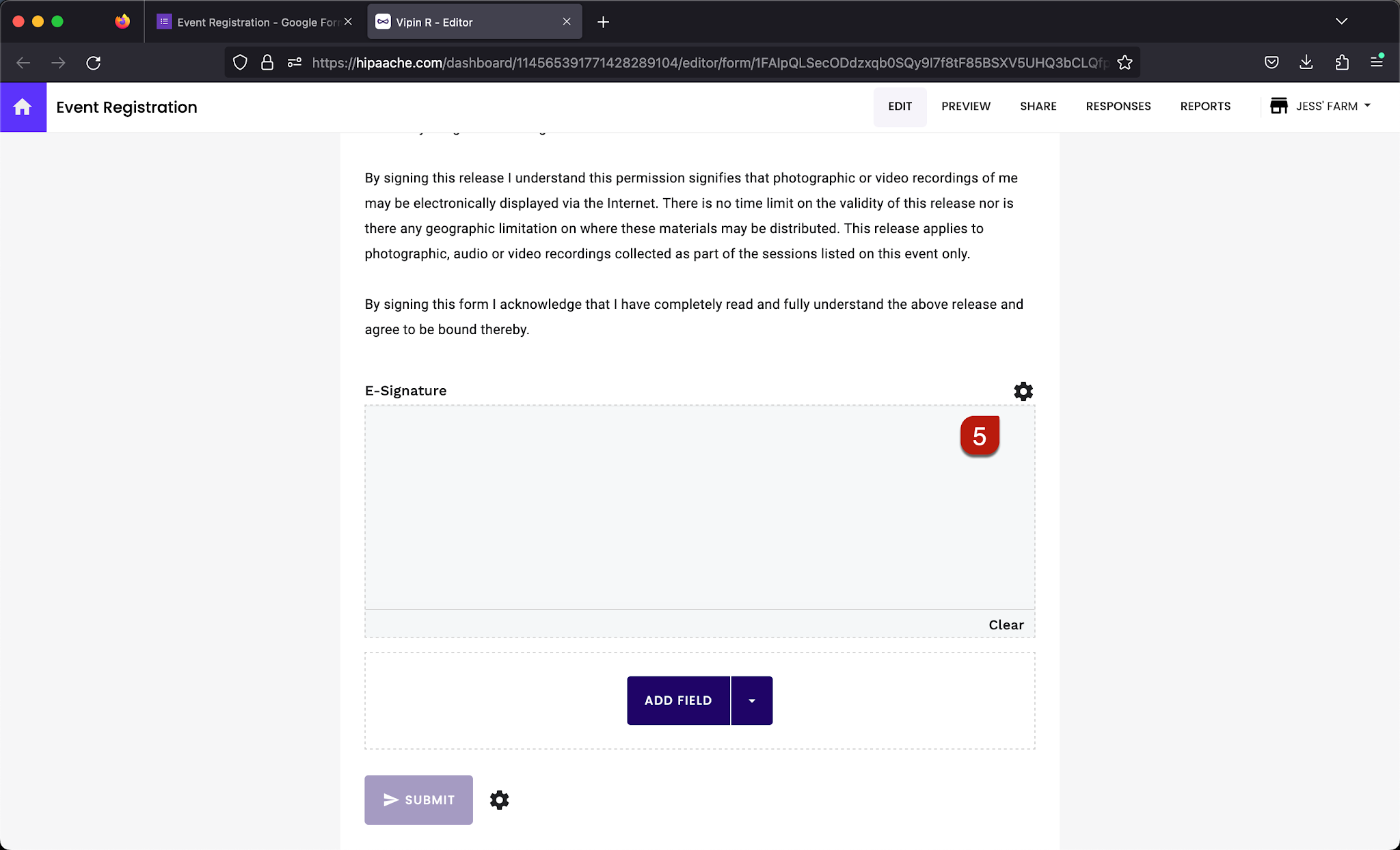Step 5: Edit page will open in a new tab > E-signature option will be added at the end of the form
