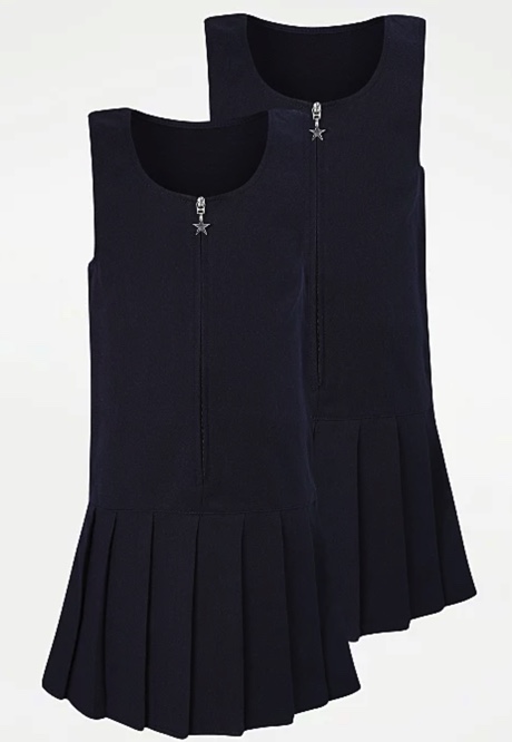 Girls Navy Blue Waist Pleat School Pinafore Dress 1
