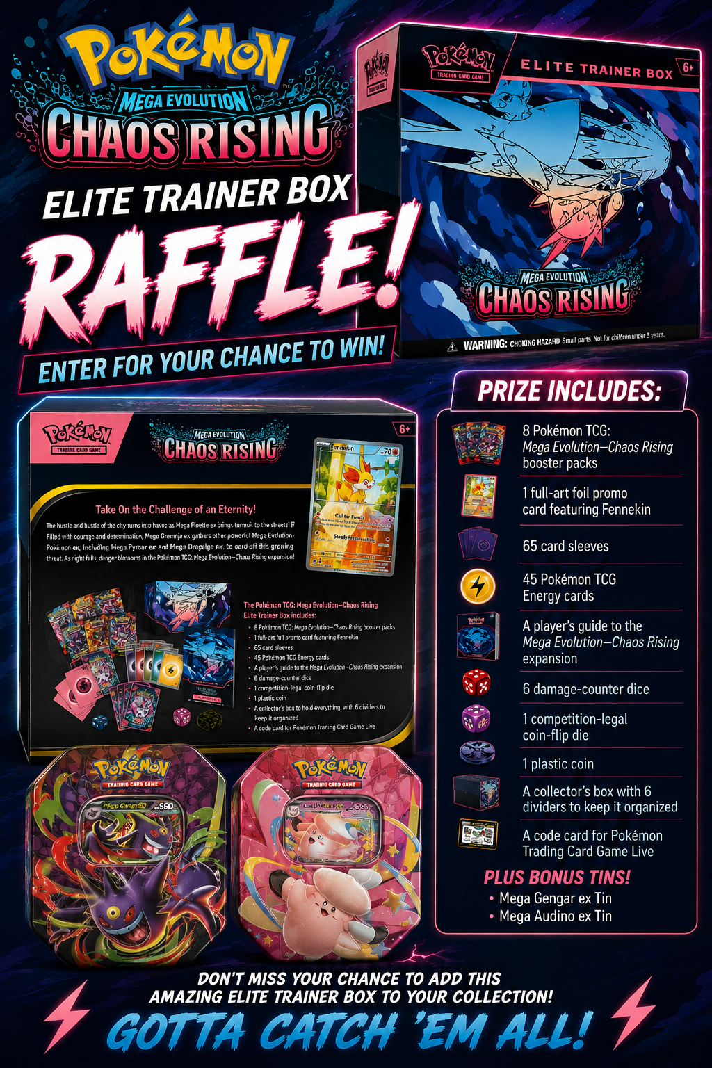 Catch'em All - Includes: Chaos Rising Elite Trainer Box, Mega Gengar ex Tin, and Mega Audino ex Tin