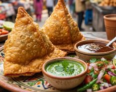2 pcs Samosa with  Chatnis n salad :  9 CHF 