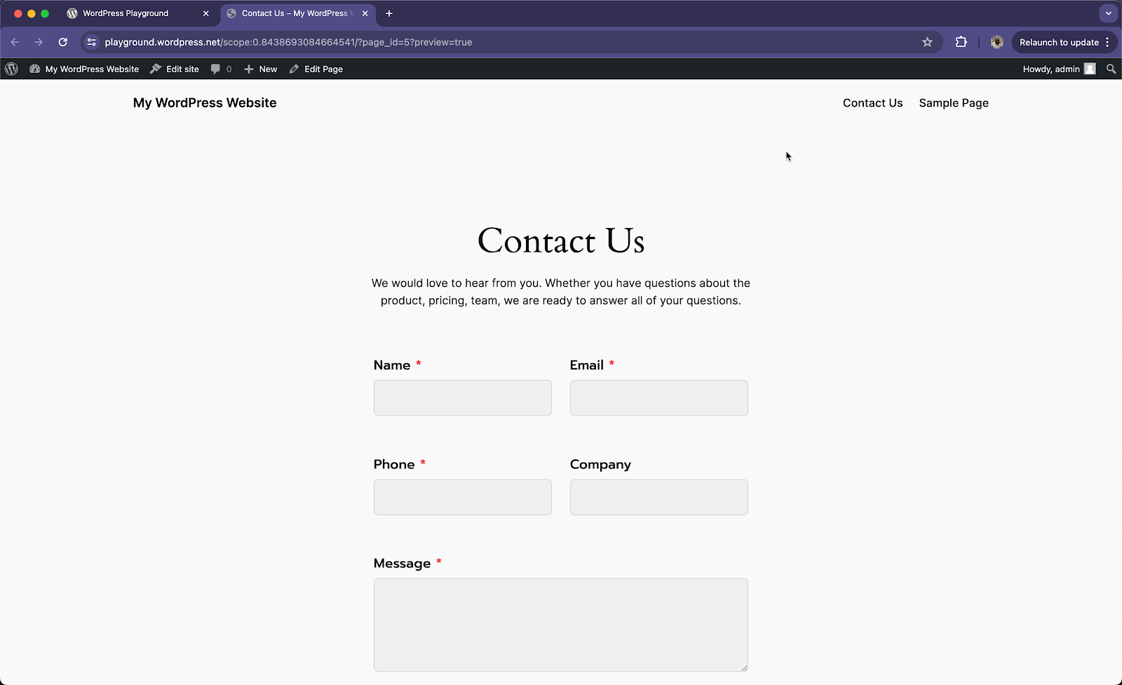 Step 8: The webpage with the embedded form will open in a new tab. The styles from your website theme will be automatically applied to the form. if required, you can further customize the form.