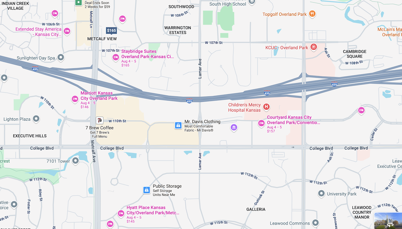 Map of hotels in the area near event venue