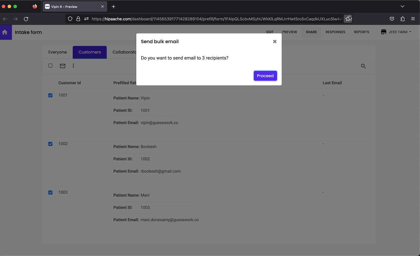You can select the list of customers and then send bulk emails to them with the prefilled link.