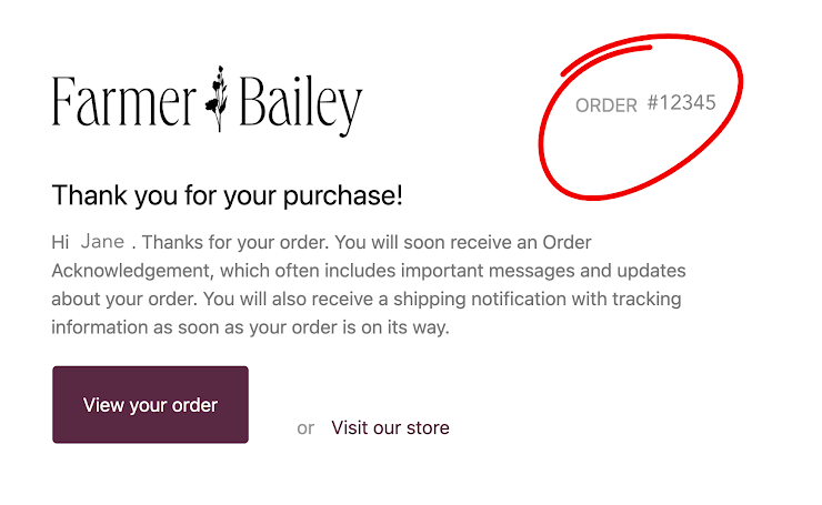 Five-Digit Order Number, found in the upper right corner of your confirmation email.