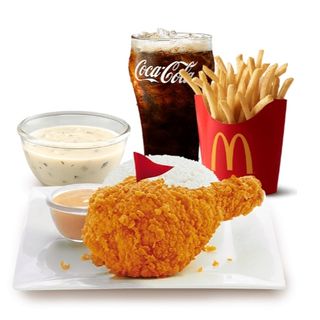 1-pc Spicy Chicken McDo w/ Rice, Fries, & Mushroom Soup