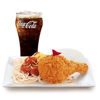 1-pc Spicy Chicken McDo w/ Rice & McSpaghetti