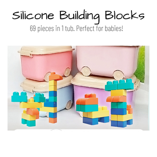 NEW! Soft Silicone Building Blocks (69 pieces in 1 tub) 