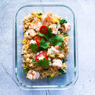 Egg Fried Rice with Wok Fried Prawns 