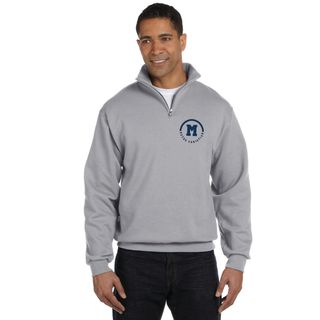 ADULT 1/4 Zip  8 oz., 50% Cotton, 50% Polyester Grey with Navy Embroider Image