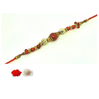 Fancy Rakhi_Red Beads_CC020 with Roli Chawal 