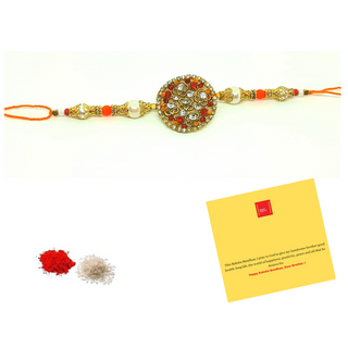 Stone Rakhi_CC040 with Roli Chawal & Best Wishes Card