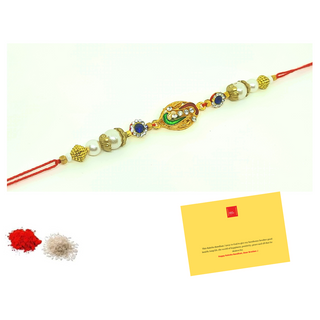 Fancy Rakhi_Pearls_Blue Stone_CC019 with Roli Chawal