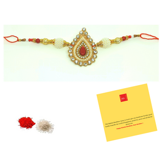 Stone & Pearl Rakhi_CC041 with Roli Chawal & Best Wishes Card